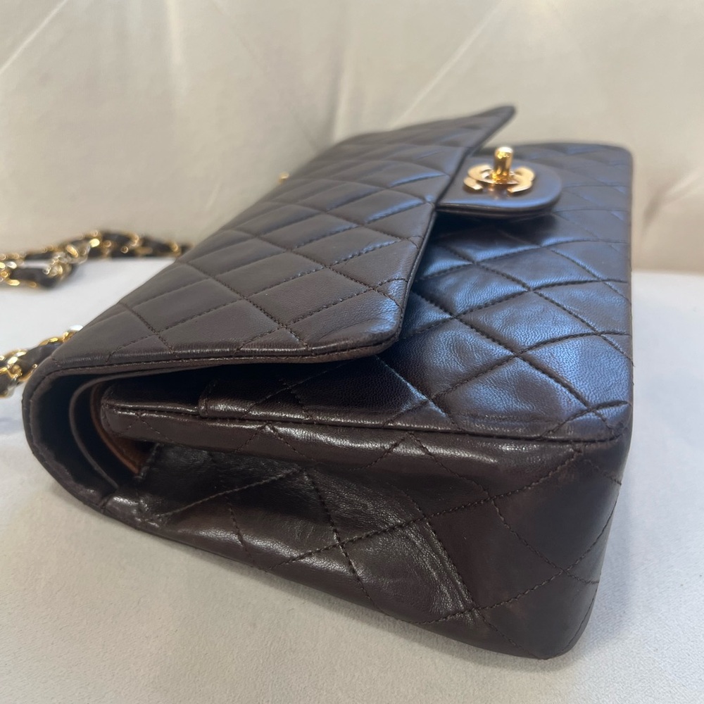 Rare🤎Chanel Classic Double Flap Brown Quilted Lambskin within 24K Gold Plated - Picture 11 of 16
